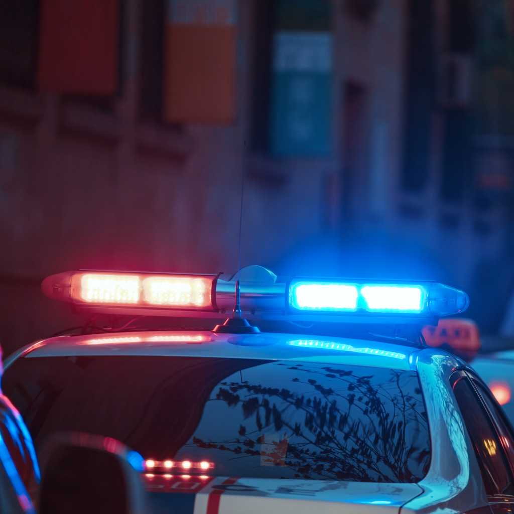 Daay: A Lifeline For Autistic Youth In The Justice System Close-up of police car lights flashing red and blue, representing law enforcement encounters with autistic youth in the justice system.